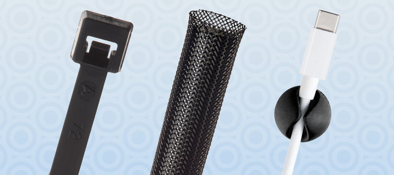 Cable Tie, Flexo PET Braided Sleeving, Cable Clip, Black