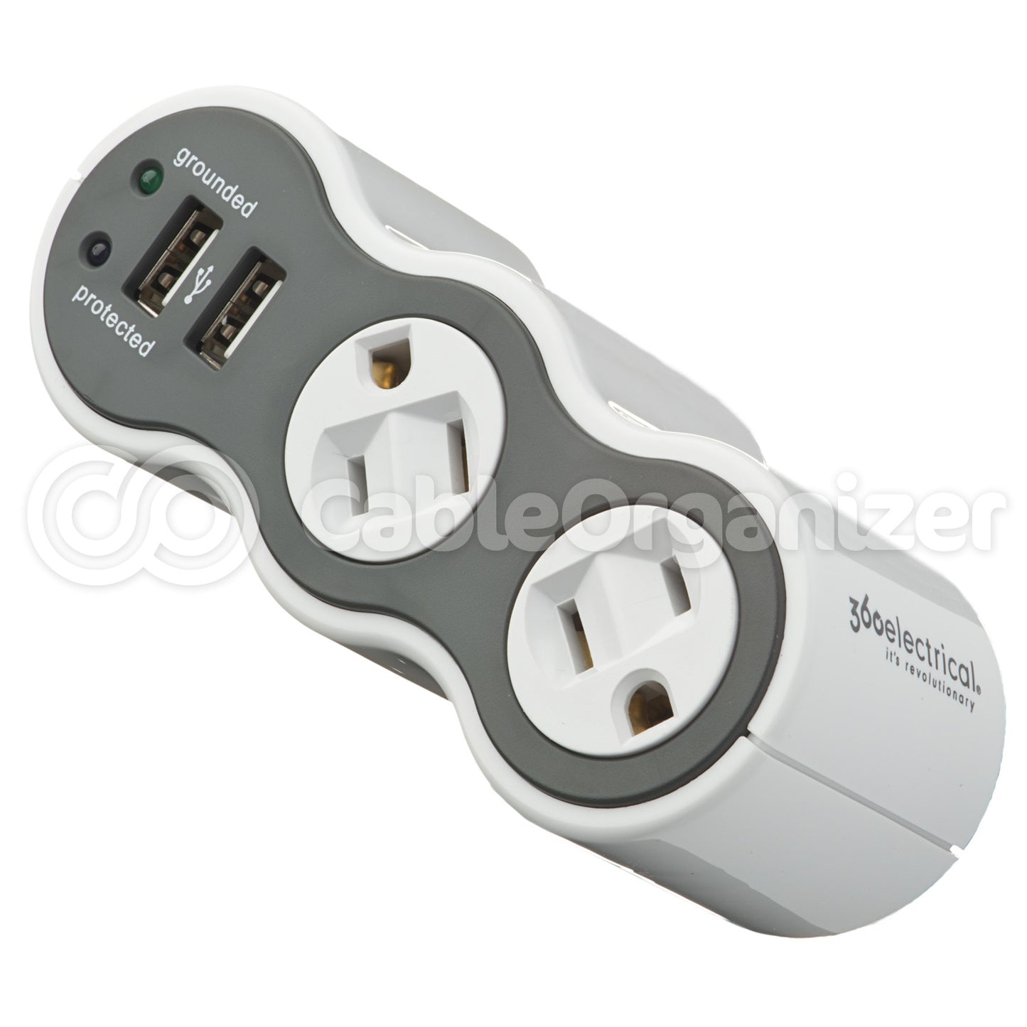 36053 - 360 Electrical - PowerCurve 2 Outlet Mobile Surge Protector, White