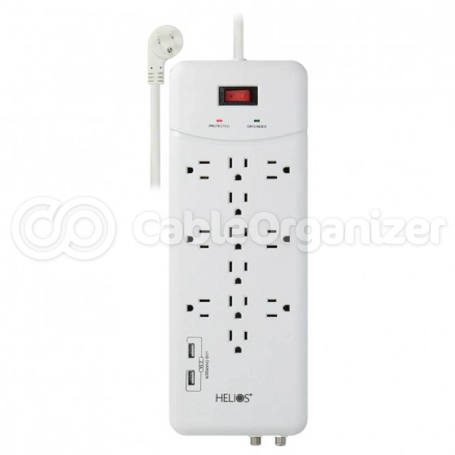 Helios® 12 Outlet Surge Protector with 2 USB Charging Ports