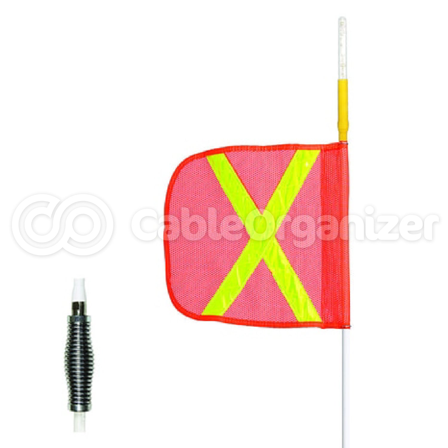 Super Whip Lighted Warning Whip w/ White LED - 12" Orange Flag w/ Yellow Reflective X